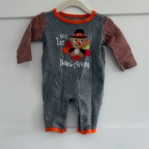 Baby Essentials Grey & Orange Thanksgiving One-Piece Footie